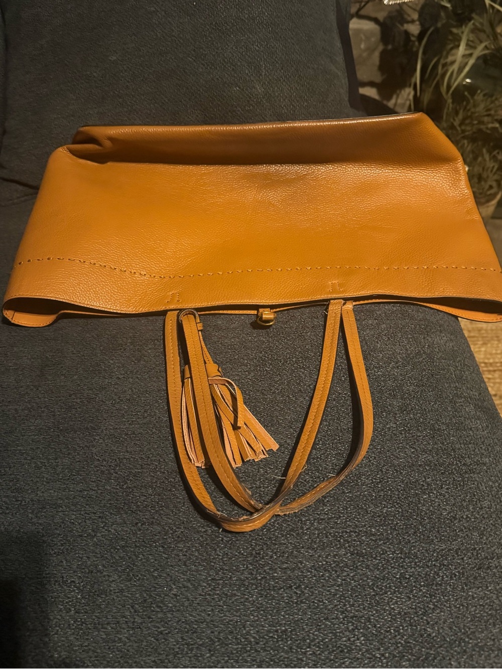 Tory Burch McGraw Tan Leather Tote with Tassel and Logo - Picture 7 of 12